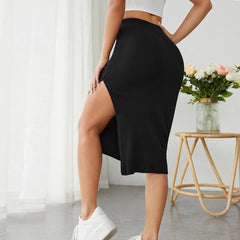 Lizakosht Spring And Summer Sexy Fashion Women'S High Slit Bodycon Midi Slim Fit Skirt Elegant Black Split Ribbed Knit Pencil Skirts