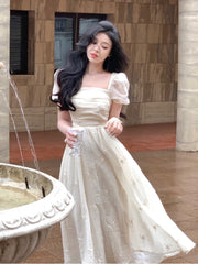 Lizakosht Summer Fashion Retro Evening Party Midi Dress Women Elegant Princess Embroider Vestidos Female Korean Design Slim Clothes