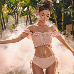 Lizakosht summer cute style lace up bikini swimsuit ladies split sexy bikini new one-shoulder spa swimwear