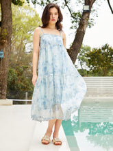 Lizakosht Bandage Sexy Slip Boho Beach Dress Sky Blue Floral Chiffon Women Long Dress Backless Elegant Maxi Dresses For Women Summer