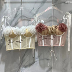 Lizakosht Sexy Summer Corset Top for Women Flowers 3D Decoration Bodycon Female Tank Top Letters Print Lady Clothing H