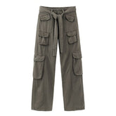 Khaki Baggy Cargo Pants Women Vintage Loose Pants Packet Y2k Wide Leg Denim Trousers Fashion Streetwear Jeans Korean Summer 2022