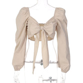 Lizakosht Sexy V-neck Navel-exposed Long-sleeved Shirt Autumn And Winter New Fashion Lace-up Slim Top