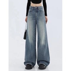 Lizakosht Korean Fashion Vintage Blue Jeans Women Y2k Streetwear Straight High Waist Jean Pants Ladies Baggy Wide Leg Denim Trousers New