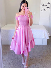 Ruffle Off The Shoulder Short Sleeve Women Dress Green Fold Sweet Ladies Dresses 2022 Summer A-line Midi Female Vestidos