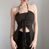 Lizakosht Top Sexy Off-the-Shoulder Irregular Lace-Up Camisole 2022