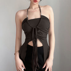 Lizakosht Top Sexy Off-the-Shoulder Irregular Lace-Up Camisole 2022