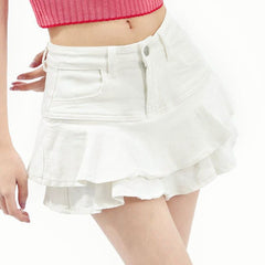 Lizakosht Double Layered Ruffled Denim Skirt for Women's Spring/summer 2023 A-line Short Skirt