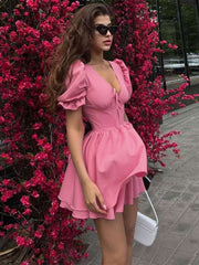 Lizakosht Deep V Neck Mini Dress For Women Lace Up Slim Sexy Dresses Femme Street Fashion Casual Princess Dress Girl Party Clothing