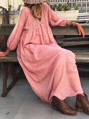 Summer Solid V-Neck Lantern Sleeve Dress Women Elegant Casual Loose Pullover Beach Dress New Spring Fashion Office Long Dress