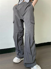 OL Formal Suit Cargo Pants Women Grey Loose Wide Leg Straight Trousers 90S Unisex Pants Office Lady Work Bottoms Casual Clothes