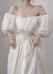 Summer Romantic Fairy Dress Woman Chic Vintage Lace Puff Sleeve Ruffles V-Neck Soft Princess Dresses Party Night Vestido Festa