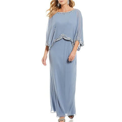 Sky Blue Mother of the Bride Dresses Jewel Neck Wedding Guest Suits With Appliques 2 Pcs Party Evening Dress Mother Suit Custom