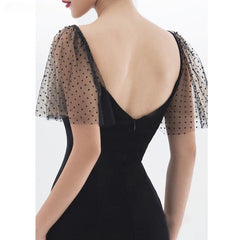 Lizakosht Black Chic Split Dress Women V-neck Short-sleeve Backless Elegance Dresses Ladies Clothing Business High Waisted Vestido Luxury