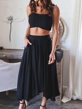 Lizakosht Sexy Solid Women Pocket Short Top Skirt 2PCS Outfit Summer Hollow Out Sleeveless Sweet Sling Ladies Matching Set Streetwear