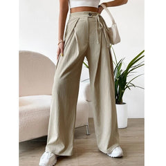 Lizakosht High Waist Lace Up Button Wide Leg Pants Women Fashion Casual Streetwear Straight Black Trousers Harajuku Female Clothing