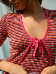 Lizakosht Rowling Mirror Striped Belt Knit Women Cardigan V-neck Long Sleeve Loose Lady Blouse Casual Female Tops