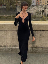 High Quality Elegant Backless Maxi Dresses For Women French Long Sleeve Solid Evening Party Dress 2022 Summer Streetwear Dress