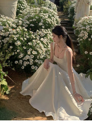 Summer New Women Fashion Elegant White Midi Dresses Vintage Princess Female Party A Line Clothes Vestdios