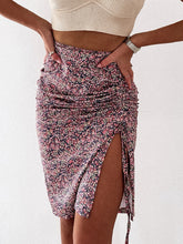 Lizakosht Spring High Waist Skirts Floral Print Drawstring Women Split Midi Skirt Female Casual Boho Bodycon Skirts