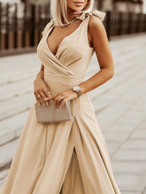 Lizakosht Sexy Solid Deep V Neck Wrap Party Dress Elegant Sleeveless Lace-Up Maxi Dress Summer High Waist Side Slit Draped Dress Vestidos