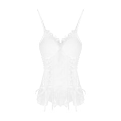 Dress Sets Sexy Two Piece Set Women Lace White Slim Bandage Camis Crop Top Summer Party Cute Mesh Fluffy Tutu Skirt