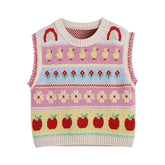 Spring 2022 Women Fashion Jacquard Crop Knitted Vest Sweater O Neck Sleeveless Chic Female Casual Waistcoat