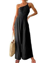 Lizakosht Summer Solid Cotton Linen One Shoulder Jumpsuit Women Elegant Casual Wide Leg Pant Romper New Chic Fashion Playsuit Streetwear