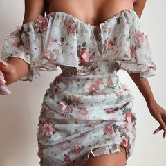 High Quality Summer Bodycon Dress Women Ruffle Dress 2022 New Arrivals Off The Shoulder Sexy Party Dress Clubwear