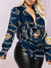 Lizakosht Woman Blouse Shirt Sexy Deep V Neck Chain Printing Long Sleeve Ladies Tops 2022 Spring Summer Office Elegant Shirt Blusa Mujer