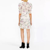 Lizakosht Spring and Summer New Women Printed Square Collar Pleated Waist Slim Fishtail Dress