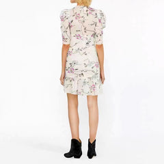 Lizakosht Spring and Summer New Women Printed Square Collar Pleated Waist Slim Fishtail Dress