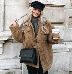 Lizakosht Autumn Winter Women's New Faux Lamb Wool Camel Warm Jacket Soft Plush Fur Tops