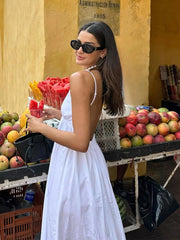 Lizakosht White Women Sundress Backless Sexy Casual Beach Vestidos Maxi Long A-line Fashion Holiday New Dress