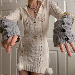 Lizakosht y2k Sweater Dress 2000s Aesthetic Fairycore Grunge Long Sleeve Mini Hooded Dress Women Knitted Winter Dress Streetwear