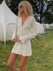 Lizakosht Sexy Mini Skinny Shirt Dresses Women Party Club Clothing Turn Down Collar Long Sleeve Button Dress Elegant Fashion Bodycon Short