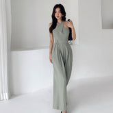 Spring Female Fashion Casual Streetwear Summer Women Jumpsuit Solid Sleeveless Loose V-neck Full Length Elegant Halter Jumpsuits