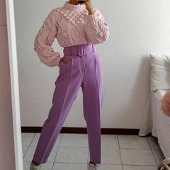 Lizakosht Autumn/Winter New Fashion All-match Solid Color Ball-shaped Knitted Long Sleeve Sweater Korean Pink Casual Loose Sweater