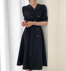 White Chic Dress Women Clothing 2022 Summer Double Breasted High Waist Elegant Dress Women Vestidos Business Korean Bodycon
