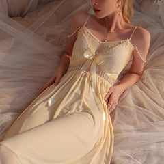 Lizakosht Mesh Cloth Suspender Nightdress Long Sweet Pajamas Princess Sleepwear Sexy Ladies Chest Cushion Halter Women Home Service