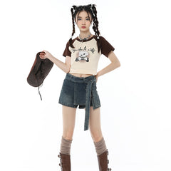 Lizakosht Korean waistband Y2K Vintage Blue Short woman Denim Mini Skirts Aesthetic Fairy Grunge High Waist Jeans A-line Skirt Alt Clothes