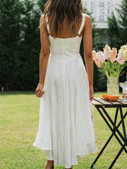 Lizakosht Zipper White Splicing Cotton Sundress Summer Women Sleeveless Beach Style Elegant Holiday Corset Dress Vestidos 2023