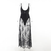 Lizakosht Party Club Lace Fake Two-piece One-piece Maxi Dress Sexy Bodycon Hot Girl Holiday Style Long Female Dress Y2k Clothes