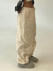 Lizakosht Y2K Barggy Cargo Pants Women Vintage Drawstring Sweatpants Sporty Joggers Casual Loose Wide Leg Trousers Streetwear 2022