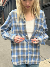 Lizakosht Vintage Blue Plaid Cotton T-shirts Women Casual Turn-Down Collar Spring Summer Long Sleeve Tees Chic Y2k Streetwear Oversize Top