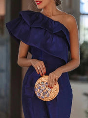 Lizakosht Sexy Skew Collar Ruffles Straight Romper Elegant Solid Off Shoulder Office Playsuits Women Fashion Backless Pocket Slim Jumpsuit