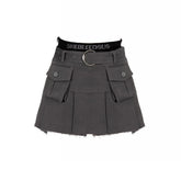 Lizakosht Denim Cargo Skirt Women Vintage High Waist Pocket Belt Pleated Mini Skirt Sexy Fake Two-piece Patchwork Streetwear Y2k