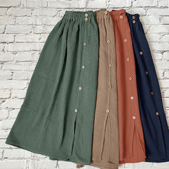 Lizakosht 100% Cotton Long Skirts For Women Summer High Waist Button Up Harajuku Streetwear Elegant Maxi Skirt Faldas Para Mujer