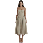 Lizakosht Sexy V-neck Suspender Long Skirt Waist Slim Backless Dress