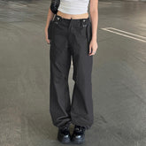 Lizakosht Fashion y2k Cargo Pants Drawstring Low Rise Baggy Straight Casual Pants Women Streetwear All-Match Trousers Harajuku 90s Legging